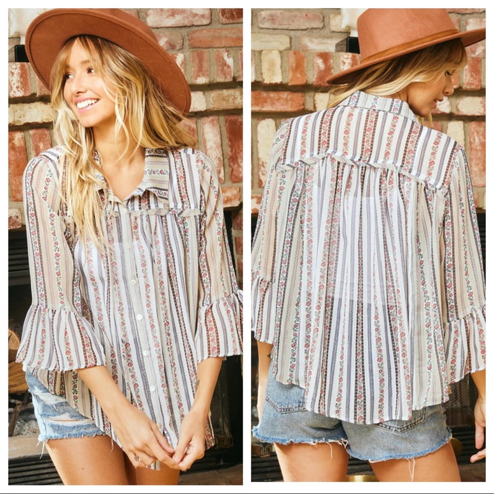 #46 Beautiful Floral Print Sheer blouse - Picture 4 of 5